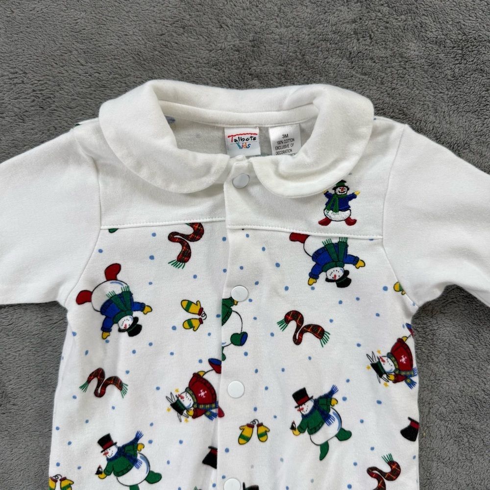 Vintage Talbots Kids Snowman One Piece Collared Button Footie Holiday Winter